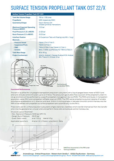 700 - 1108 litre Bipropellant Tank<