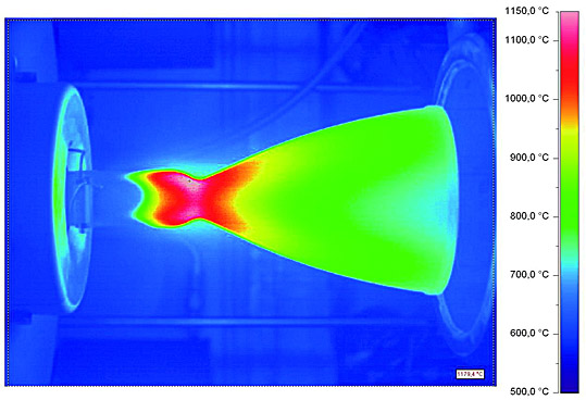 Temperature profile of 200 N thruster taken with infrared camera